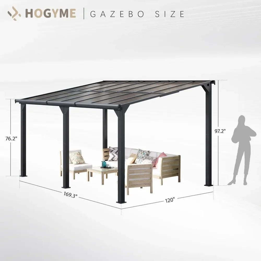 10x14 FT Gazebo, Hard Top Lean To Gazebo Pergola, Wall Mounted Awnings for Patio, Deck, Lawn and Backyard,Outdoor Gazebos 2