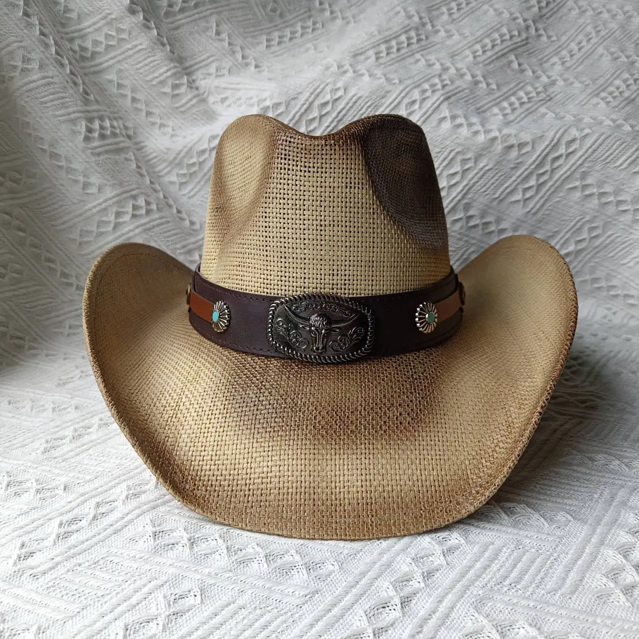 Hot Sale 2024 New Spring and Summer Hand-knitted Outdoor Travel Beach Unisex Western Cowboy Straw Hat_voghion.com