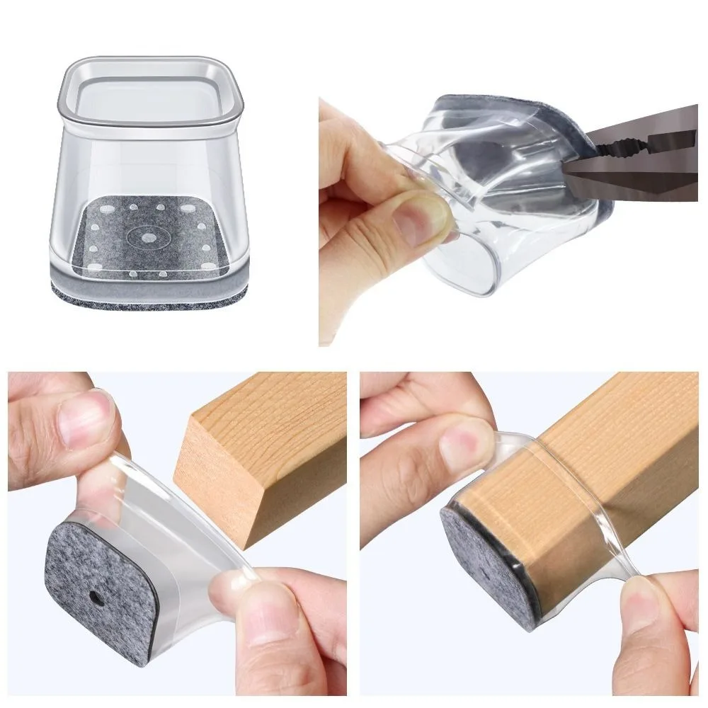 Silicone Chair Leg Floor Protector with Felt Pads - Noise Reducing Table and Sofa Foot Covers