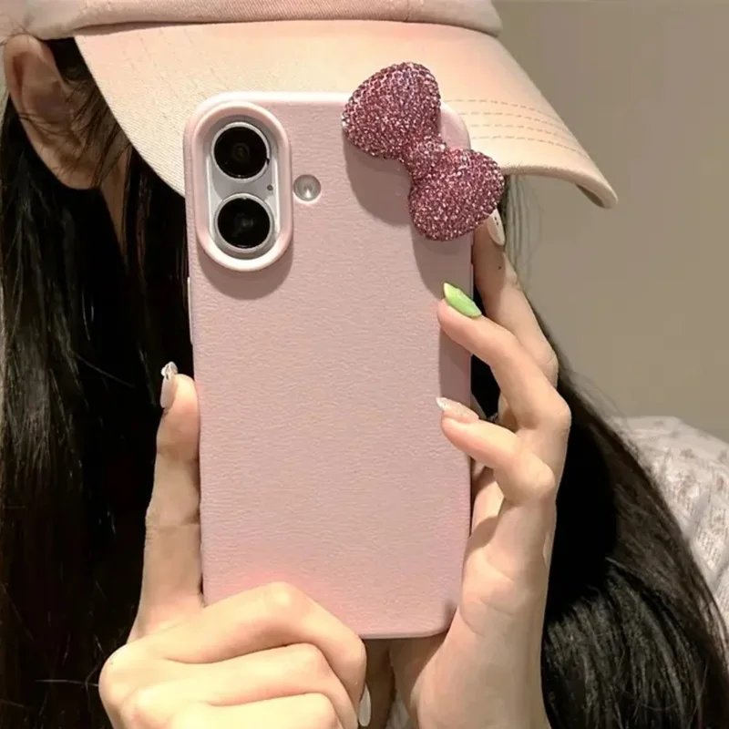 Cute 3D Diamond Bow Pink Phone Case For iPhone 17 16 15 thumbnail 2