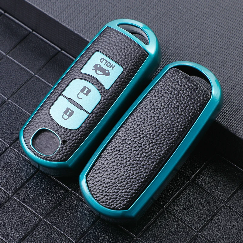 Key Case Cover Key Case Remote Control Case Cover Leather + TPU All-Inclusive Car Remote Key Cover Case Fob for Mazda 2 3 5 6 CX-3 CX-5 CX-7 CX-9 CX8 Speed Miata MX5