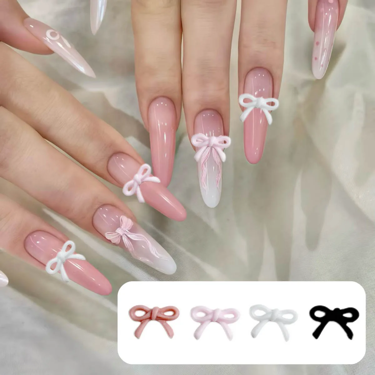 100개 6*8mm 리본 레진 네일 아트 장식, 신선한 마카롱 색상 속이 빈 리본 미니 보우낫 레진 네일 참 DIY 액세서리