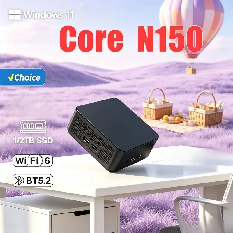 엔트리 레벨 가정용 미니 PC 코어 N150, 16GB SSD, 윈도우11, WiFi6 및 4K 출력, 간편한 설정 및 쉬운 조작으로 일상적인 가족 사용에 적합