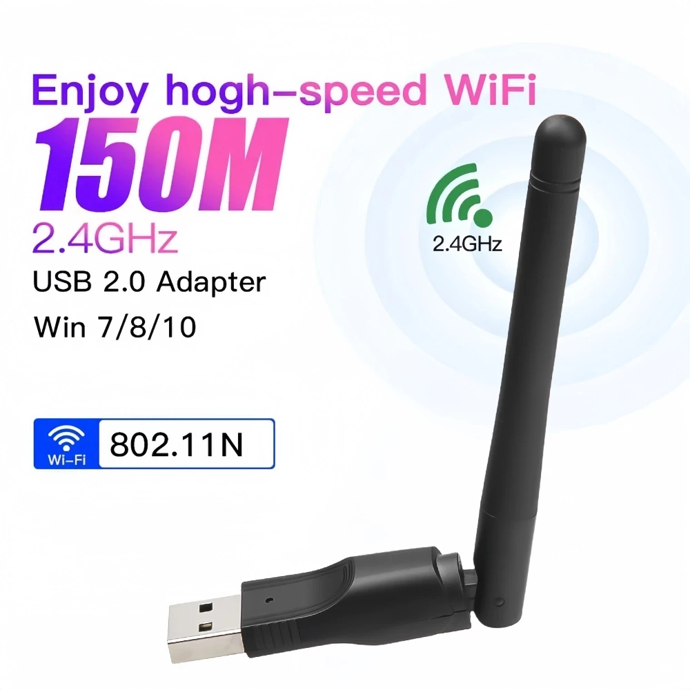 

150Mbps MT7601 Wireless Network Card Mini USB WiFi Adapter LAN Wi-Fi Receiver Dongle Antenna 802.11 b/g/n for PC Windows RTL8188