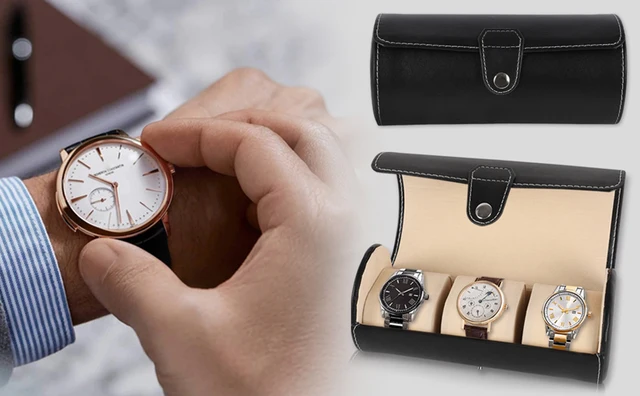 Étui De Voyage Pour Montre En Cuir Synthétique - 1 Emplacement, Doublure Velours, Dimensions 11x10,3x7,5 Cm