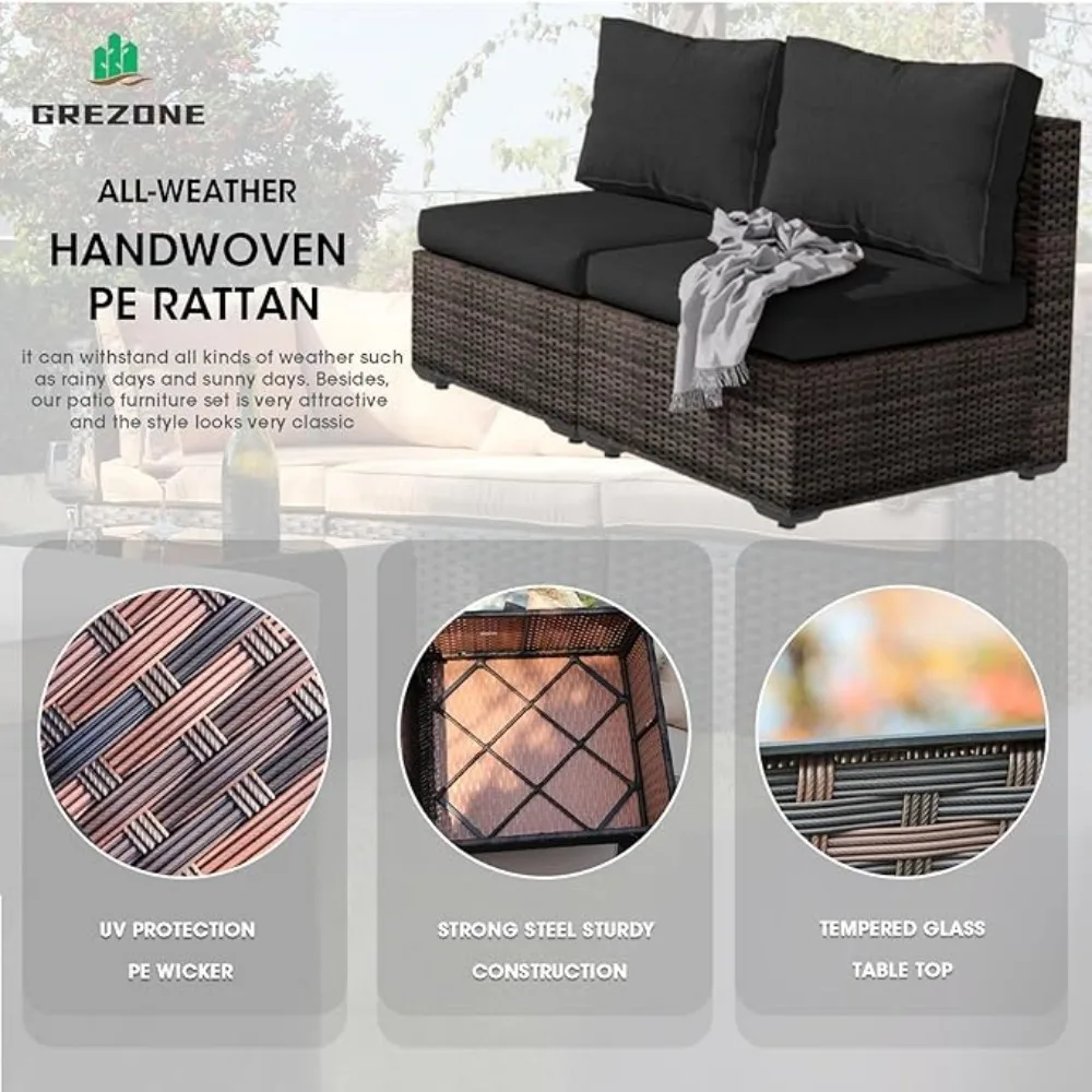 Furniture Sets Pieces with Fire Pit Table Patio Sectional Outdoor Furniture Sofa Chairs Set PE Rattan Wicker Couch Conversation 4