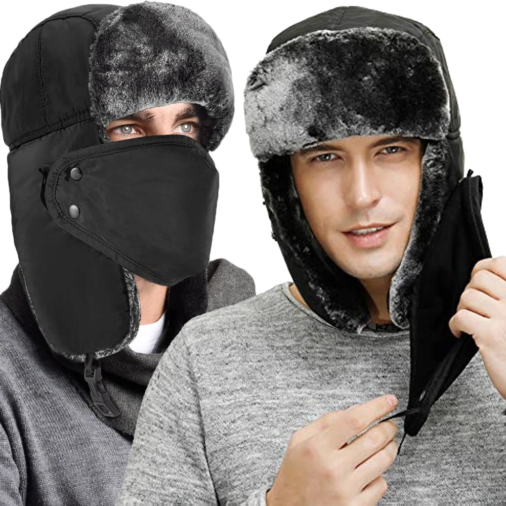 

Winter Men Women Warm Waterproof Russian Adjustable Ushanka Hat with Ear Flap Mask Fur Trapper Cap Warm Balaclava Hats Bomber