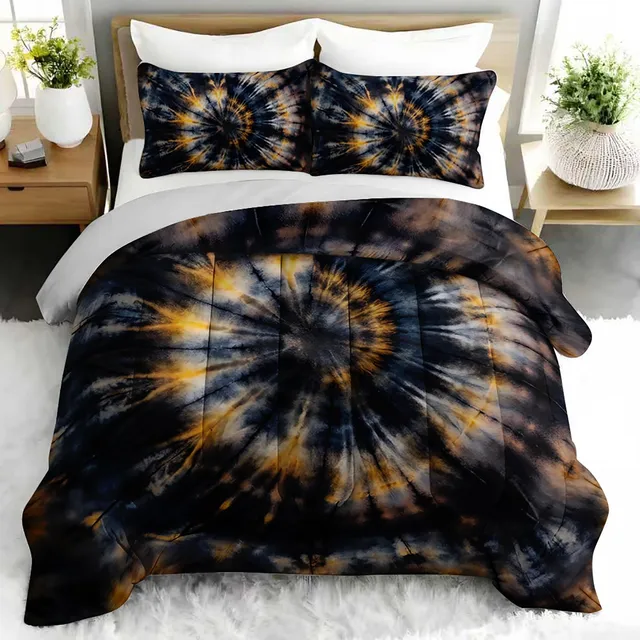 3PC TieDye Spiral Comforter Set Modern Duvet Bedding with 2 Pillowcases Vortex Pattern for Bedroom Guest Room Decor
