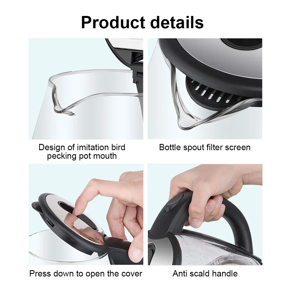 2L Electric Kettle Glass 360 Blue LED Illuminated Large Jug Auto Shut Off 1800W