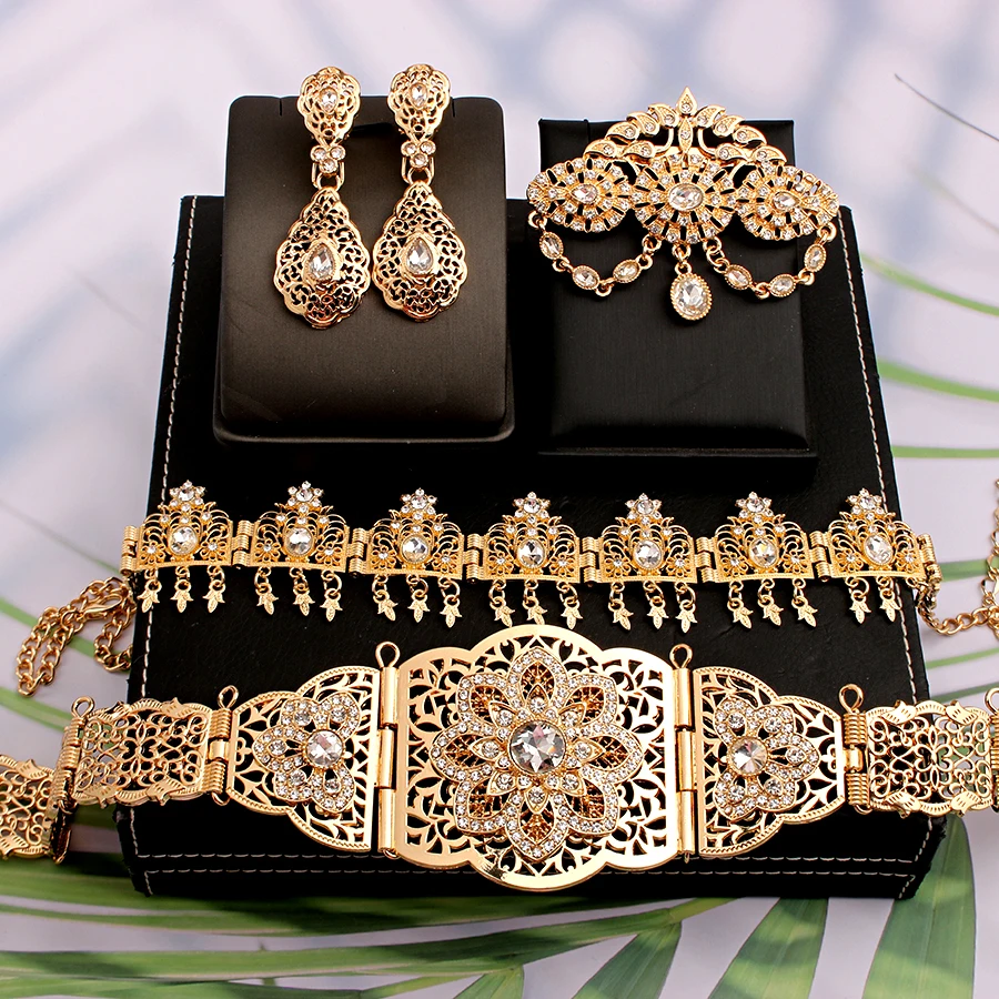 Bridal Waistband Bridal Dress Decoration Gold Plated Wedding Belts Jewelry Set For Bridal Muslim Arabic Bridal Dress Chain Bride Accessory