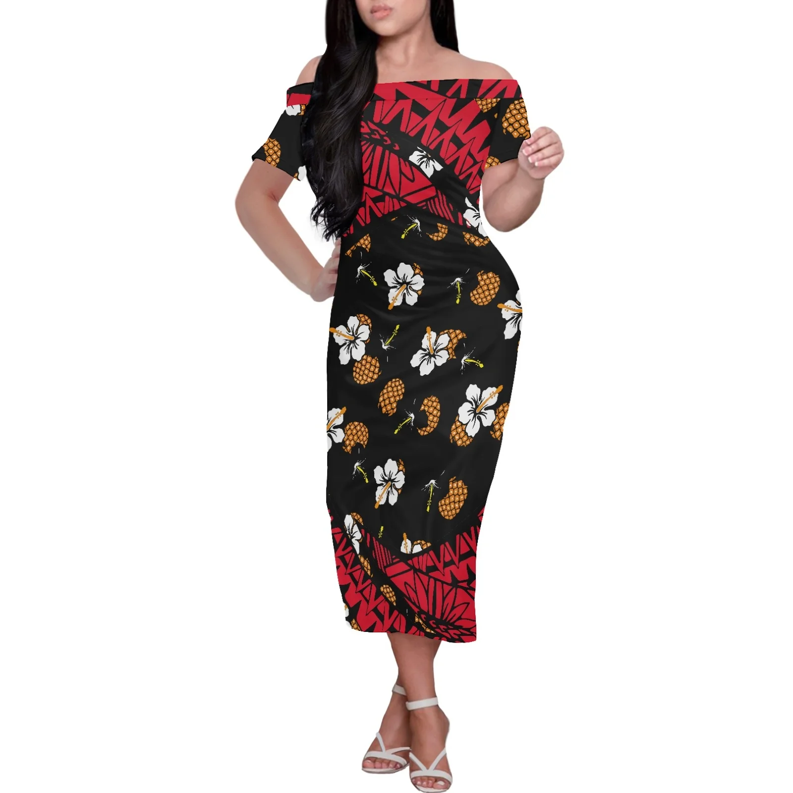 

Женское длинное платье с коротким рукавом, роскошное платье с принтом татуировок в полинезийском этническом самоанском стиле, 2023