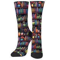Colorful Bookshelf Theme Unisex Novelty Socks - Creative and Trendy Hip - Hop Style - One Size (Color 1)