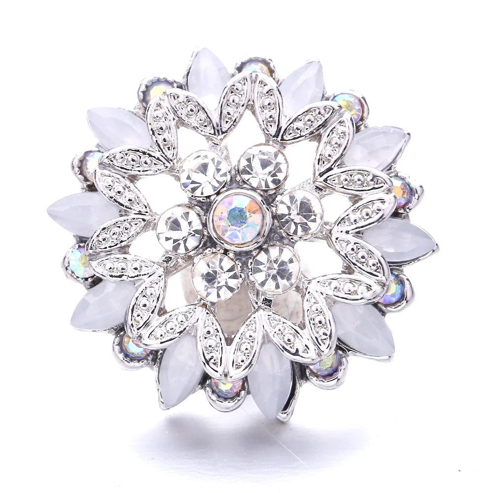 15PCS New Snap Button Jewelry Rhinestone Flower 18mm Metal Snap Buttons Fit Snap Bracelet Bangle Necklace