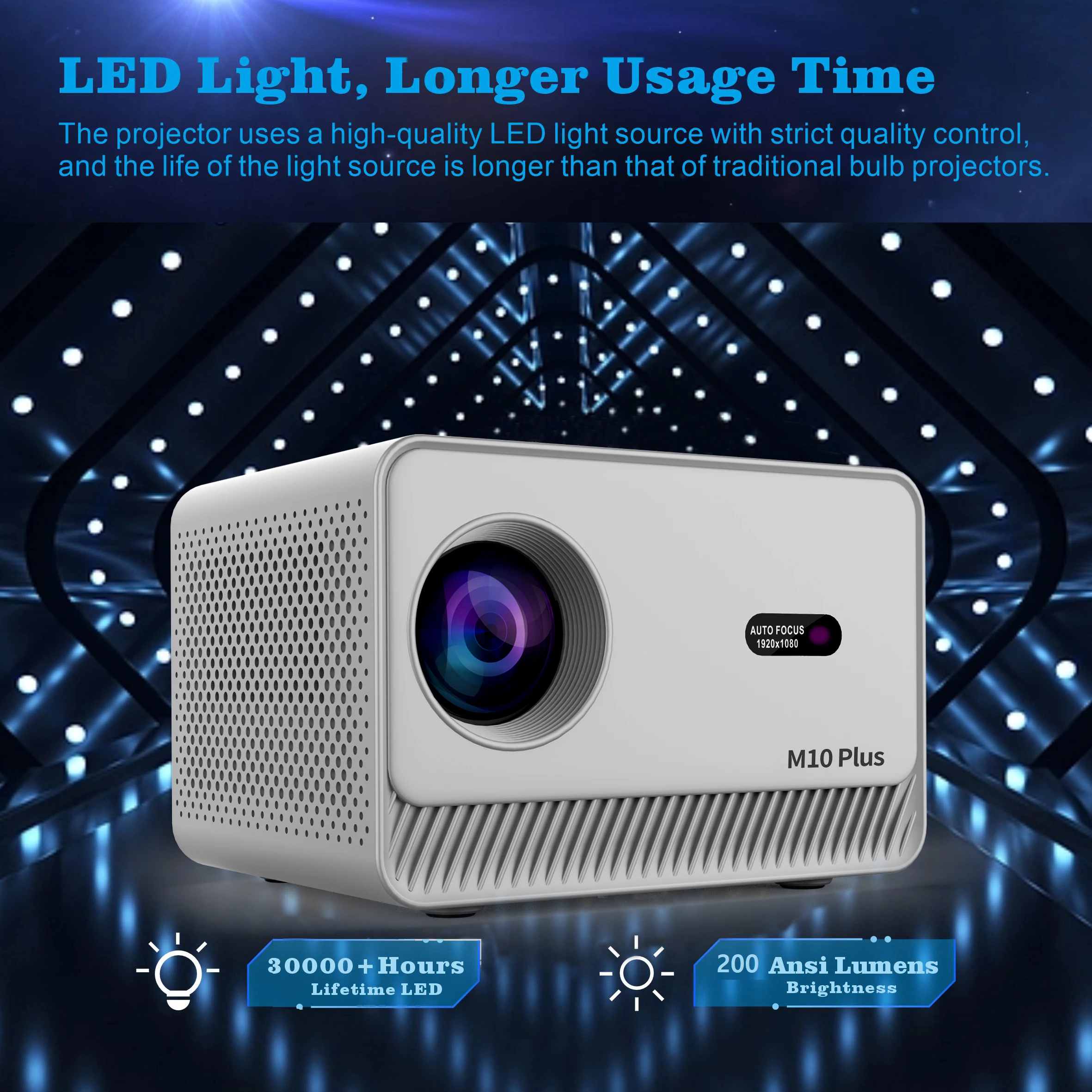 M10 Plus Projector 8K Android 11.0 Support 1080P Theater Auto Focus Auto Keystone Correction Wifi6 HDR Video BT5.2 Projector