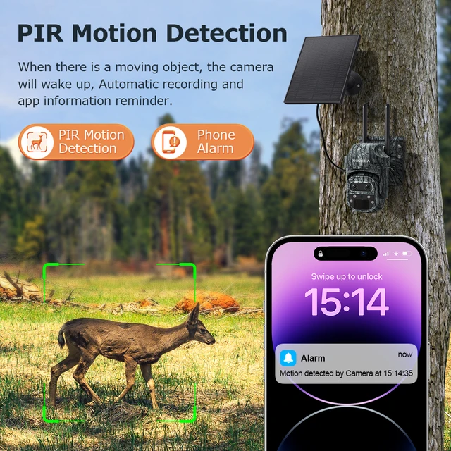 4K 8MP 4G SIM WIFI Solar Powered Camera Outdoor 360° View Animal Monitoring Solar Battery Hunting PTZ Cameras  4G SIM 12X ZOOM 4