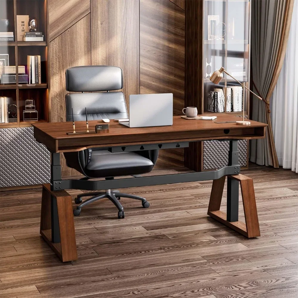 63 Inch Computer Desk with Drawers Trapezoidal Leg Sit Stand Desk, Smart APP Control Luxury Home Office Computer Desk 6