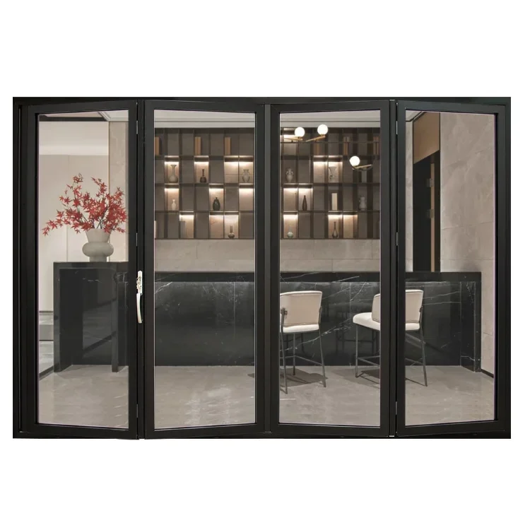 DN Aluminum Folding Doors Powder Coating Double Tempered Glass Patio Door Waterproof Interior House Bifold Accordion Door