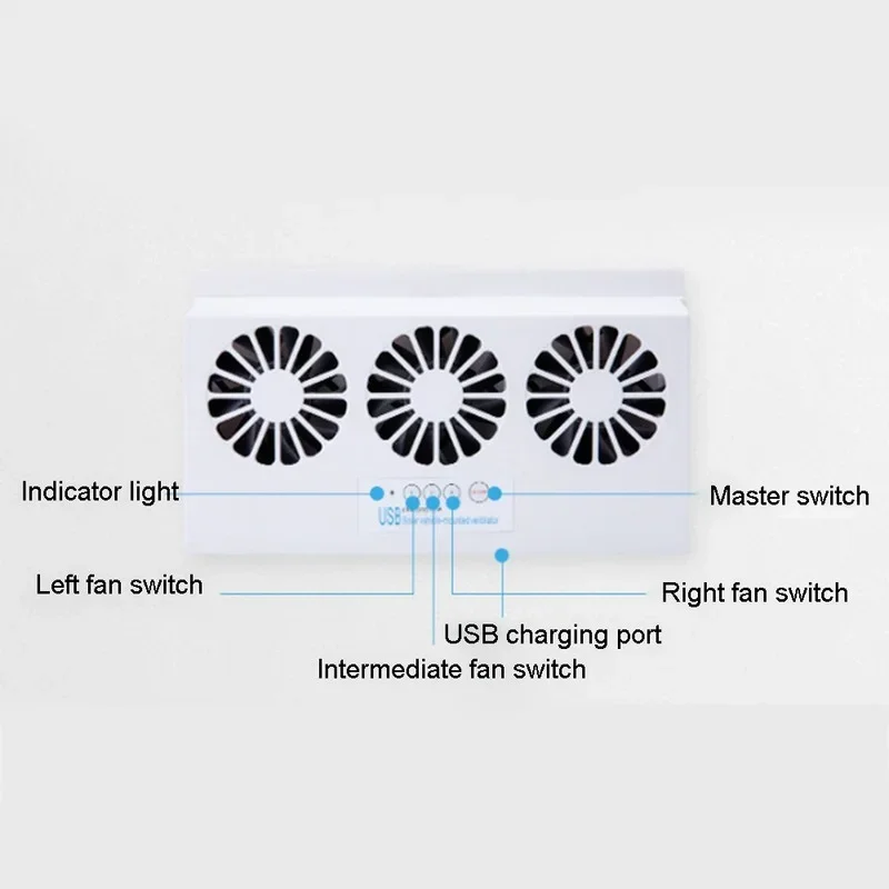 Upgrade USB Charging Solar Powered Fan Car Cooler Front/Rear Window Radiator Exhaust Fan Auto Air Vent Ventilation Radiator