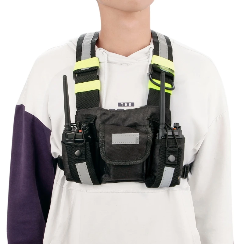 

Walkie Talkies Shoulder Holster Reflective Vest Rig Chest Harness Holder Bag