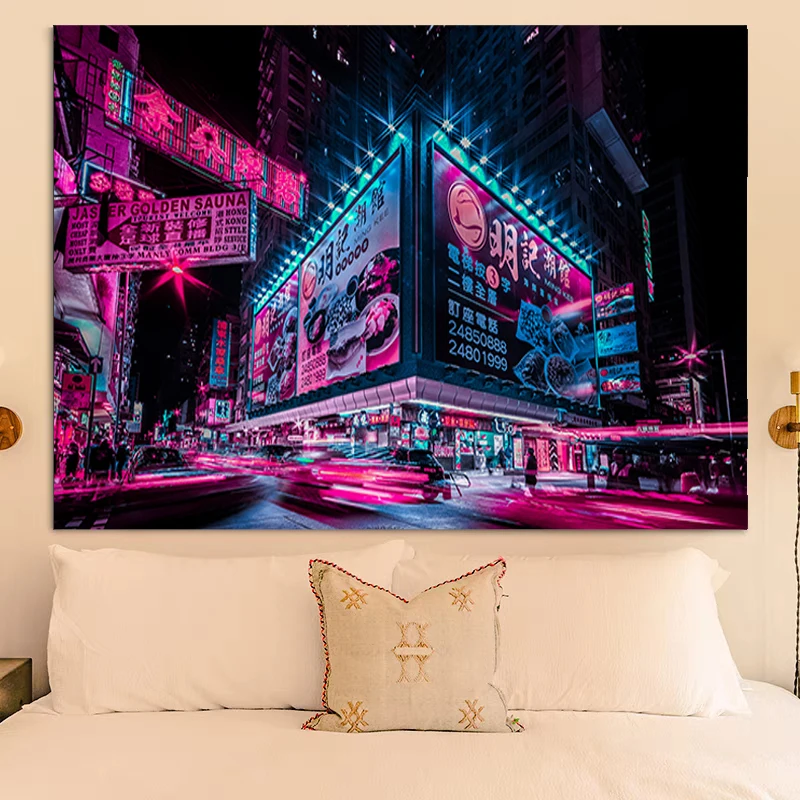 

Wall Hanging Tapestry Aesthetic Tokyo Metropolitan Nightlife Home Decoration Accessories Tapestries Headboards Kawaii Room Decor