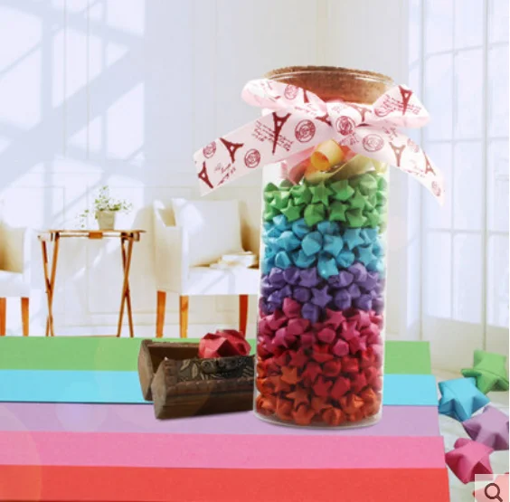 Large Cylindrical Glass Wi Bottle Star Fortune Bottle with Paper Crane Birthday Gift Creative Home Decor Luy Star Bottle