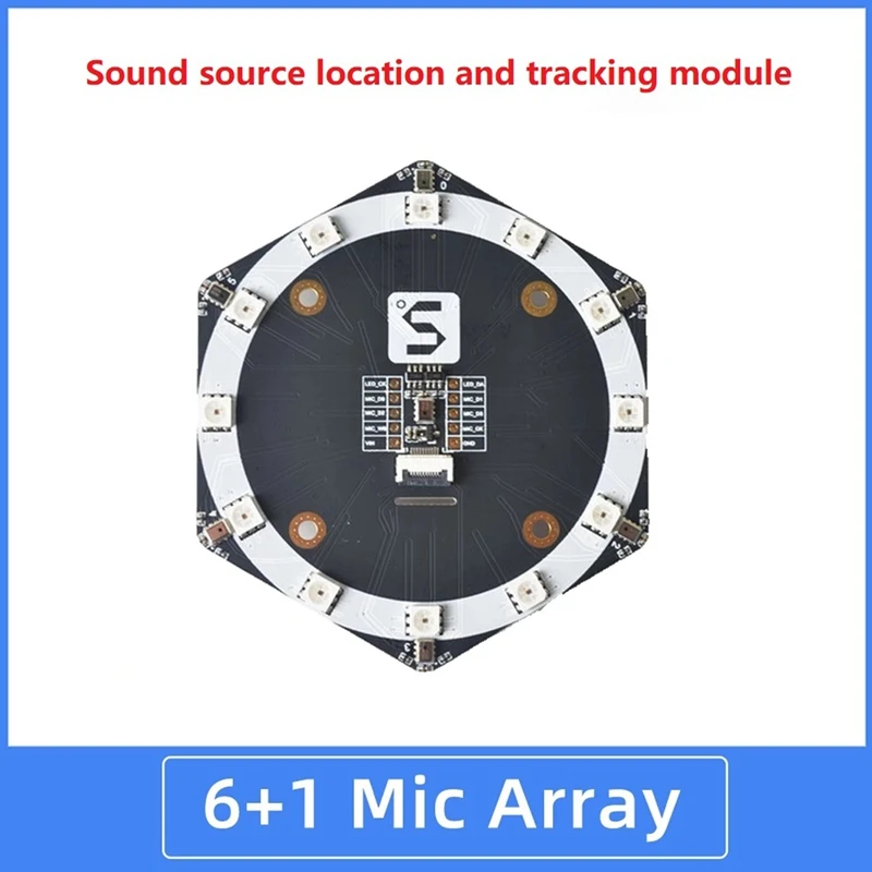 

Mic6 Microphone Array Expansion Board AI Voice Recognition Sound Source Location System MSM261S4030H0 AI With 12 SK9822 LED