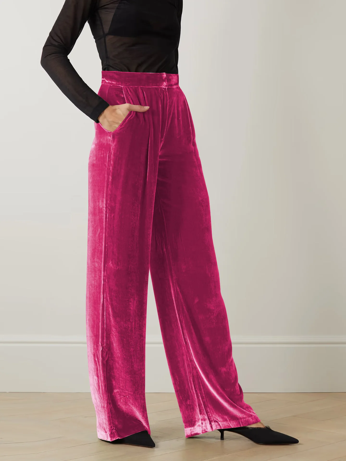 Summer Women Pants Solid Color Chic French Stylish Velvet Wide Leg Pants Autumn Female Trousers Office Lady Trendy Outfit C4916 2