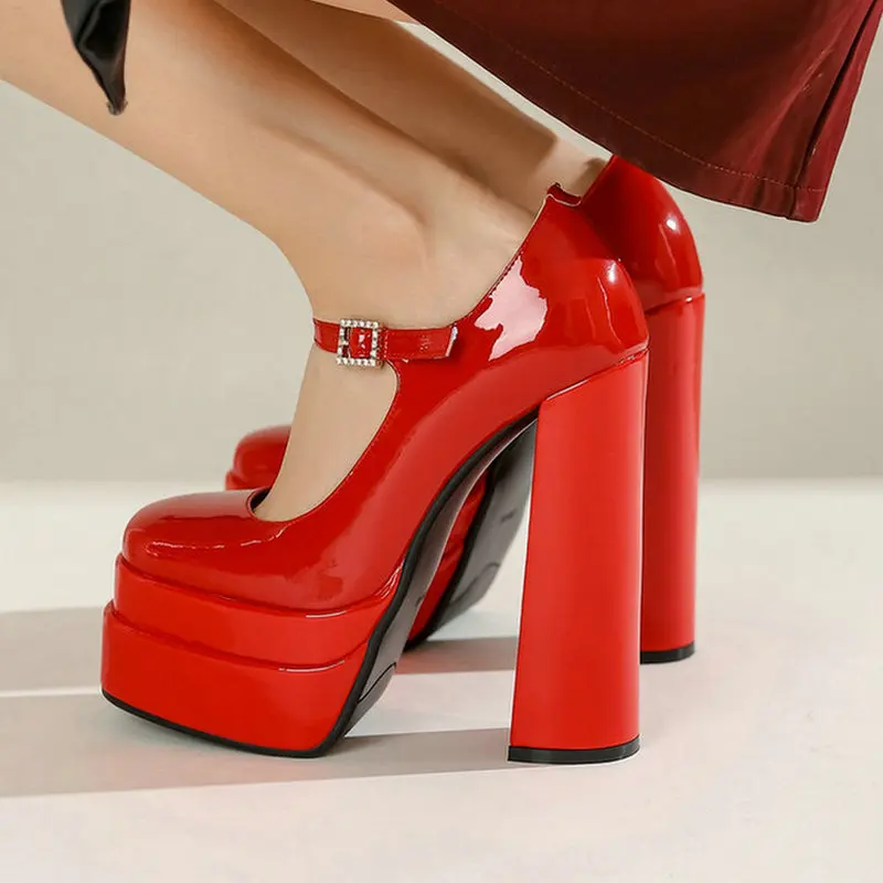 

2022 New Spring Women High Heel Shoes Brand Design Faux Leather High Quality Ladies Thick High Heel Shoes Square Toe Ladies Shoe