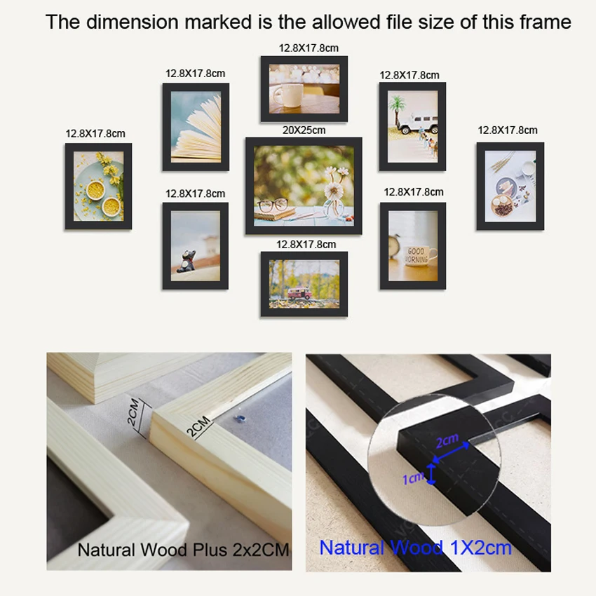 9Pcs/Set Natural Wood Picture Frames For Pictures Wall Photo Frame Wall Hanging Small Picture Frame Home Decoration Photo Decor