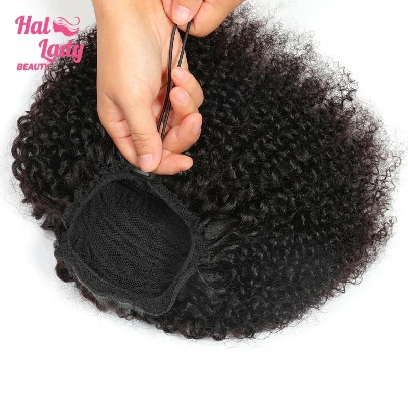 Afro Kinky Curly Drawstring Ponytail Human Hair Extensions Pony Tail Clip in Hairpiece For Black Woman Dark Brown Brazilian Remy human hair extensions
