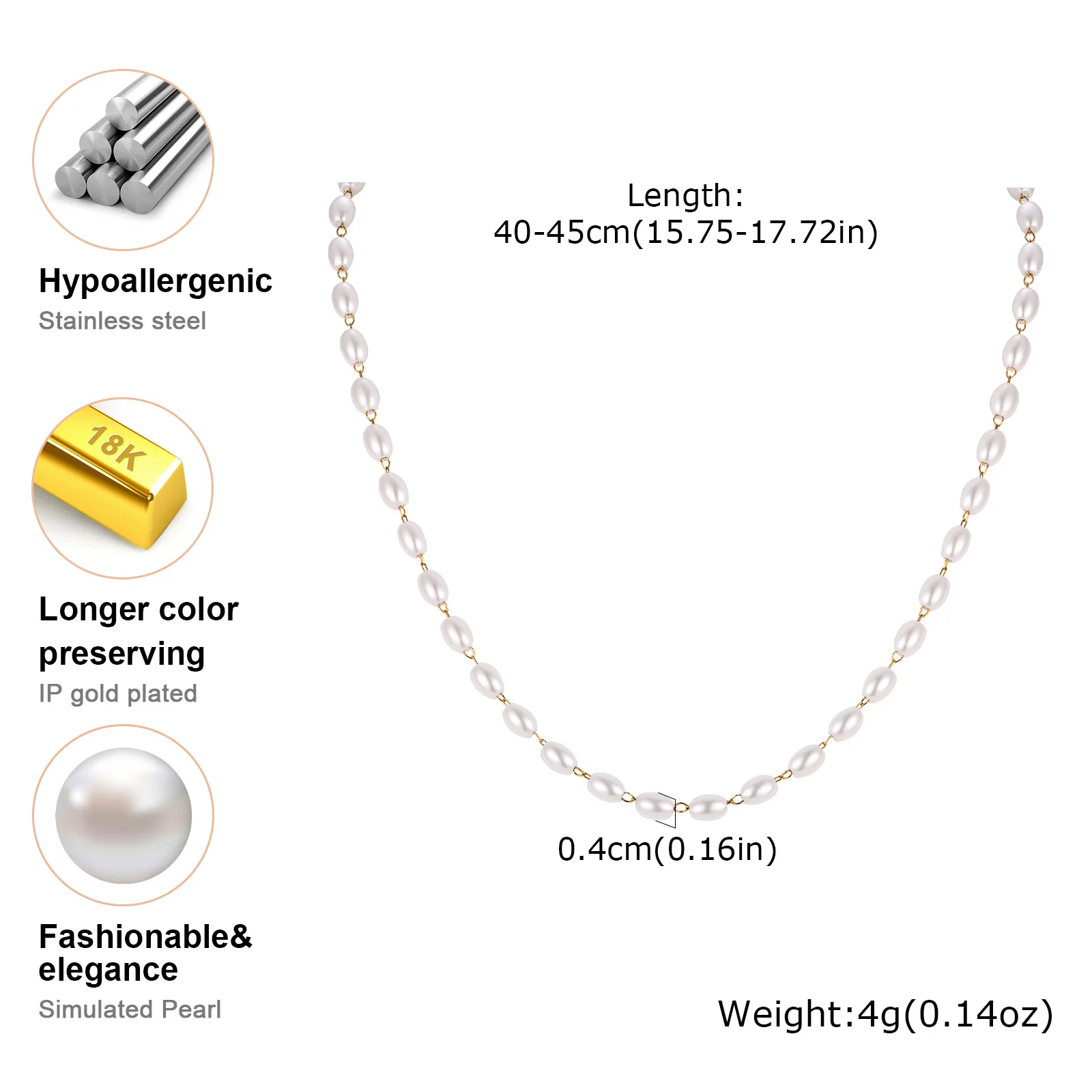 Exquisite Imitationsperlenkette Damen Edelstahl Clavicle Choker_voghion.com