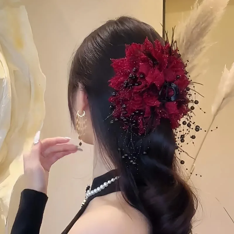 Vintage Große Damen-Blumen-Haarspangen, Modische Strass-Haarklammer, Haarnadel für Frauen, Haarschmuck, Pferdeschwanz-Haaraccessoires, Neu – Detail 11