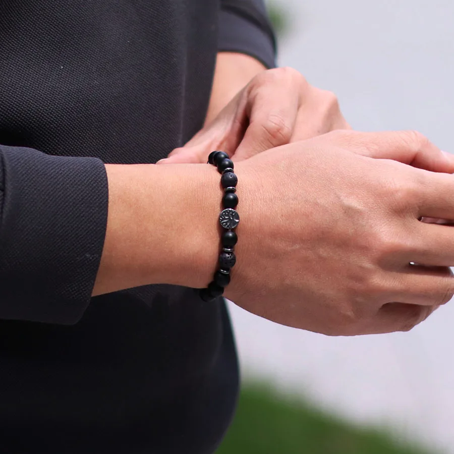 Men Natural Stone Tree Of Life Bracelet With Tiger Eyes Hematite