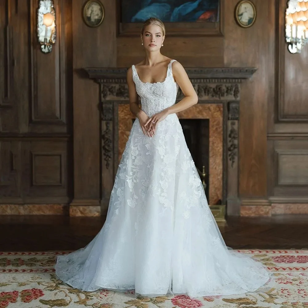 Classic-Princess-Wedding-Dresses-For-Women-Sleeveless-Square-Neck-Bride ...