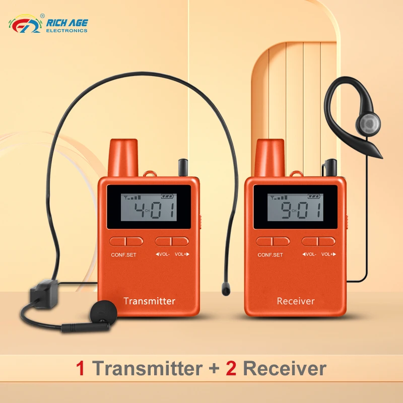 

RC2401 Portable Wireless Audio Guide System 50 Channels 1 Transmitter Plus 2 Receivers For Temple Reception Meetings Education