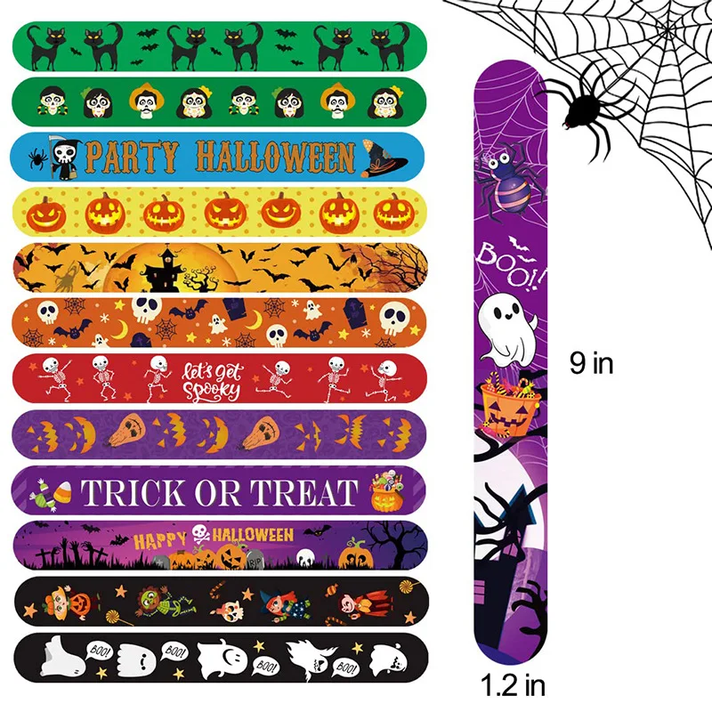 Party Toys Toy Gift Filler 12/24/48pcs Halloween Slap Bracelets Spider Pumpkin Print Wristbands Halloween Party Favors Toys for Kids Gifts Xmas
