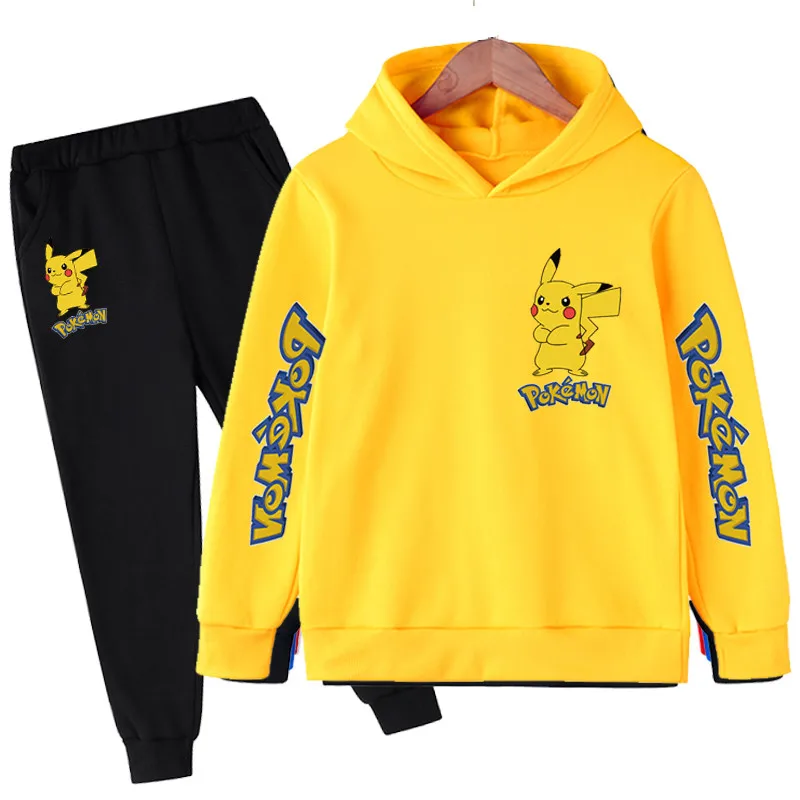 

4-14 Years Kids Baby Pokemon Clothes Autumn Print Sets 2Pcs Long Sleeve Sweatshirt+Pants Child Boys Girls Cartoon Styles Outfits