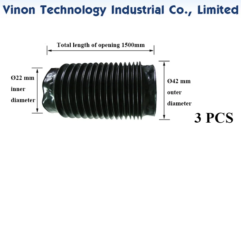 (3PCS) Arm Bellows total length of opening 1500mm, inner diameter 22mm, outer diameter 42mm