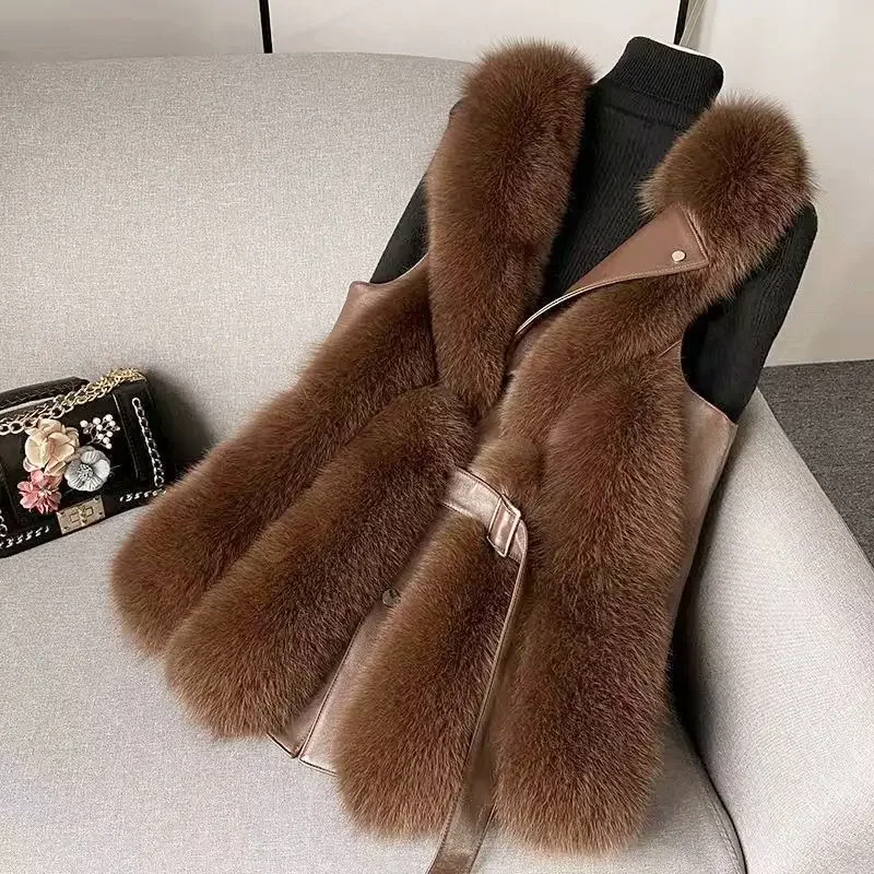 Manteau mi-long en fourrure de renard pour femme, veste en émail épais, veste femme, automne, hiver, nouveau, 2023