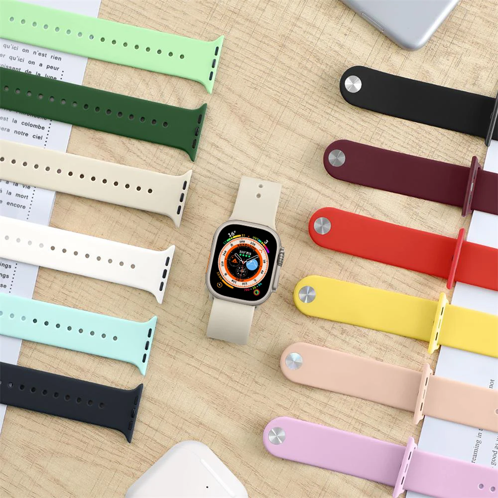 

Ремешок силиконовый для Apple Watch Band 44 мм 45 мм 40 мм 41 мм 38 мм 42 мм 44 45 мм, браслет для iwatch series 7 se 3 4 5 6 8 Ultra 49 мм