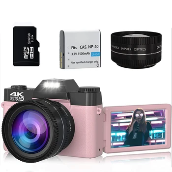 사진 촬영용 디지털 사진 카메라, 3 인치 플립 스크린 셀카 캠코더, 16X 줌, 4K 유튜브 스트리밍 비디오 카메라, 멀티 컬러, 48MP
