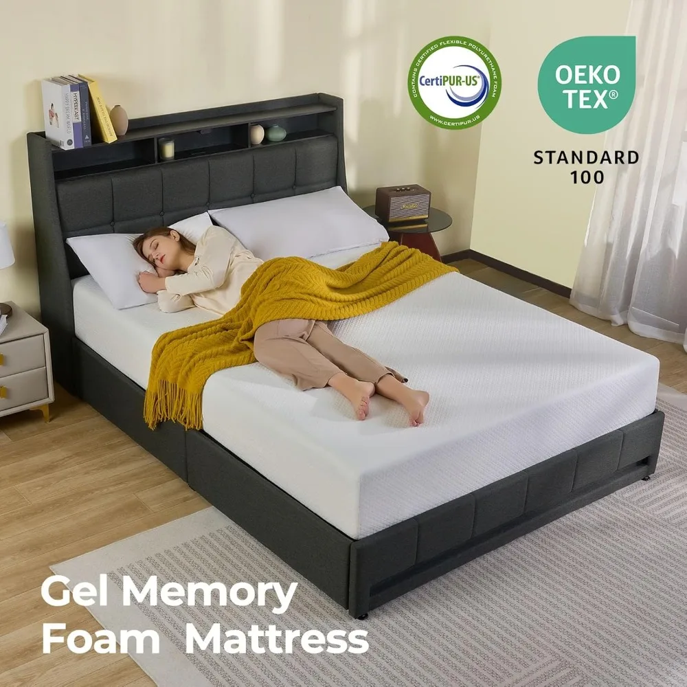Full Size Mattress, 8 Inch Gel Memory Foam Mattress in a Box, Fiberglass Free, Breathable Mattress for Cooler Sleep Supportive 6