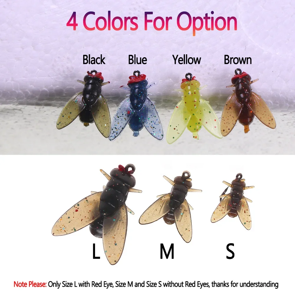 Fly Fishing Lure JIGEECARP 20pcs/Box Realistic Silicone Housefly Artificial Insect Fly for Carp Fishing Lure Baits