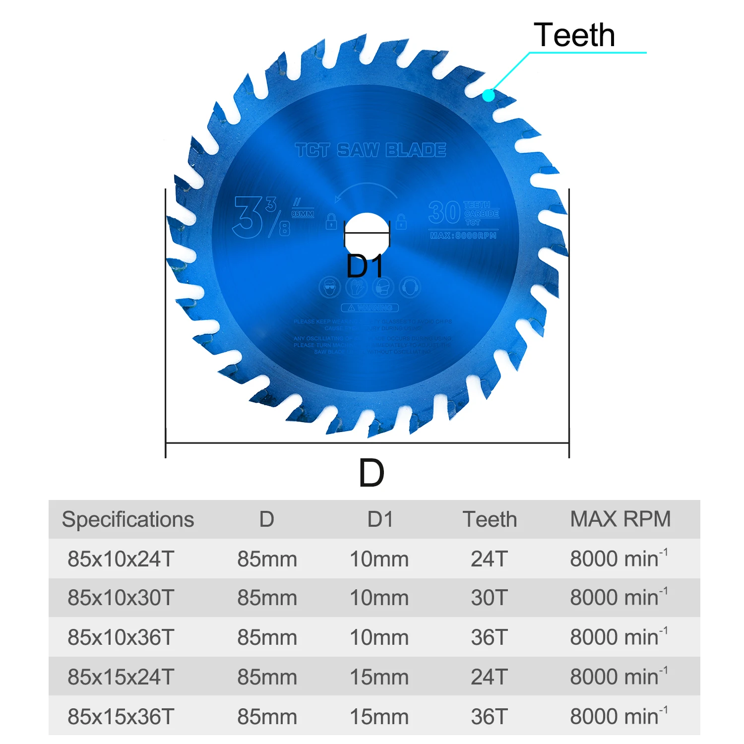 CMCP 나노 블루 코팅 미니 원형 톱 블레이드 1pc 85x10/15mm 24T 30T 36T 목재 커팅 블레이드 초경 회전 커팅 도구