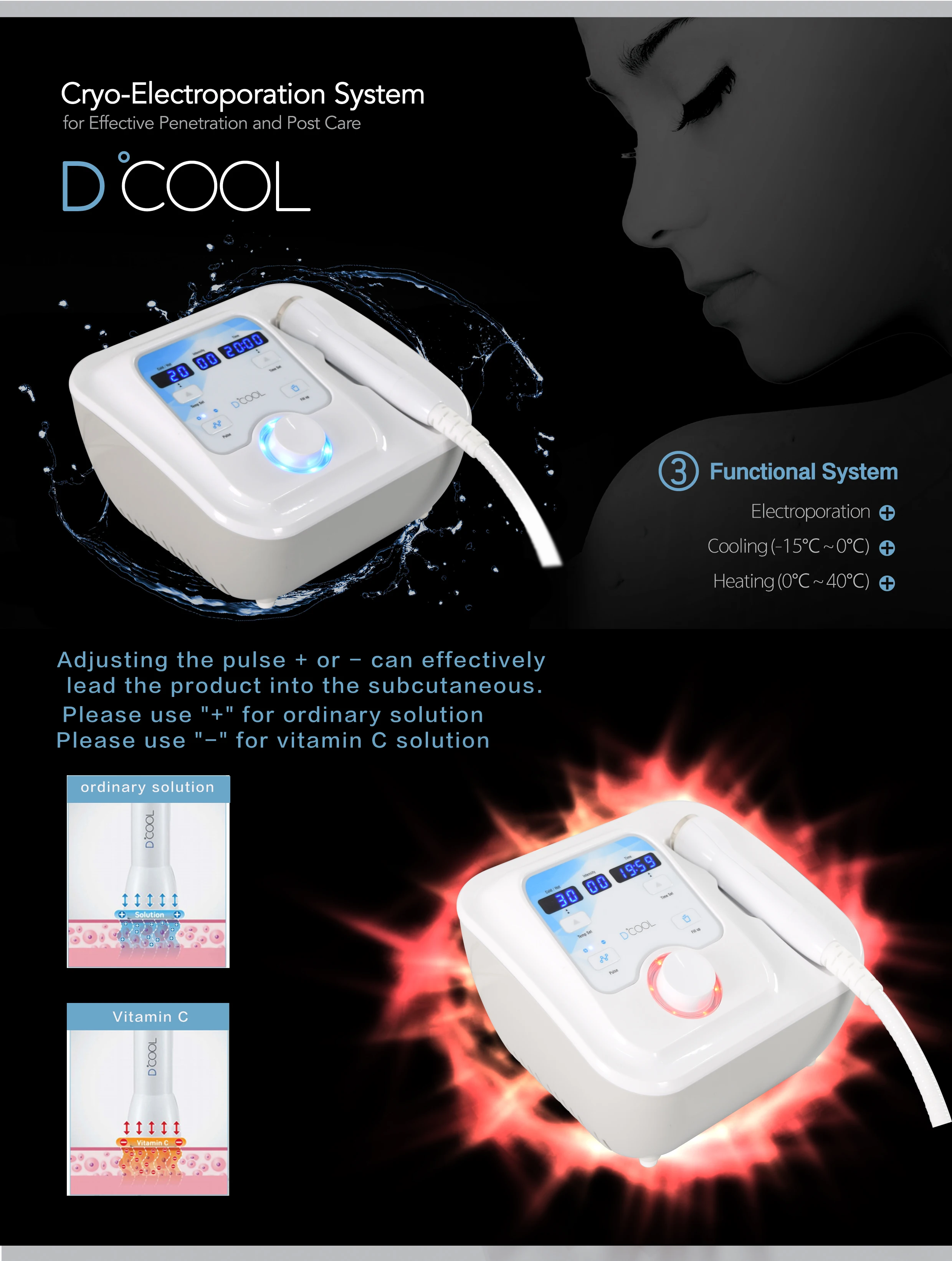 3 in 1 Function Cold & Hot Electrophoretic Inductor Sensitive Muscle Ice Compress Electroporation RF Ice Guide Beauty Instrument