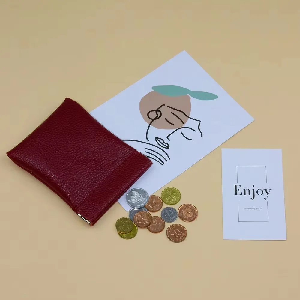Pu Leather Coin Purse Women Men Small Mini Short Wallet Bag Money Change Key Earbuds Credit Card Holder for Kids Girl Minimalist