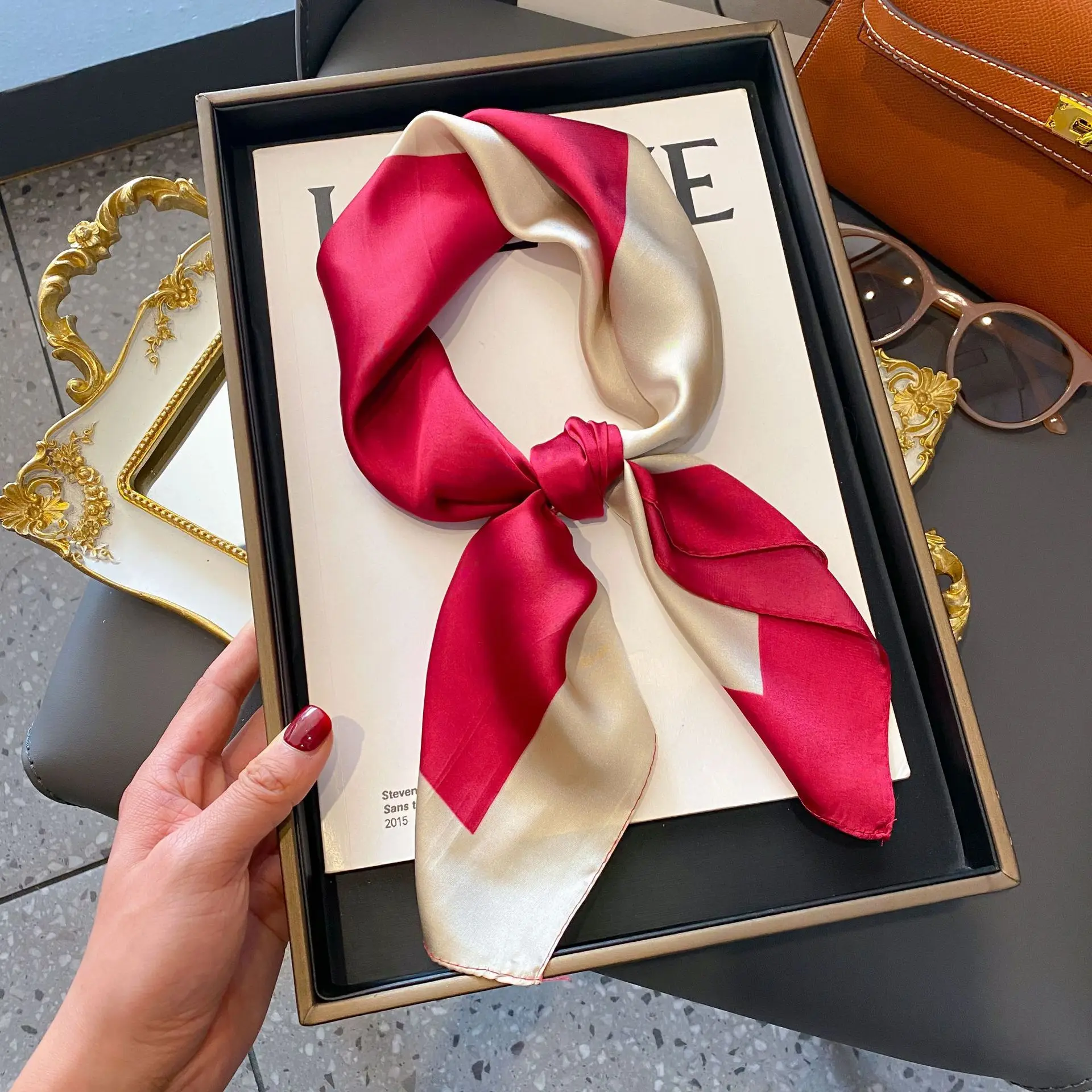 Luxury Silk Square Scarf - Womens Satin Neckerchief  Hair Wrap 2023