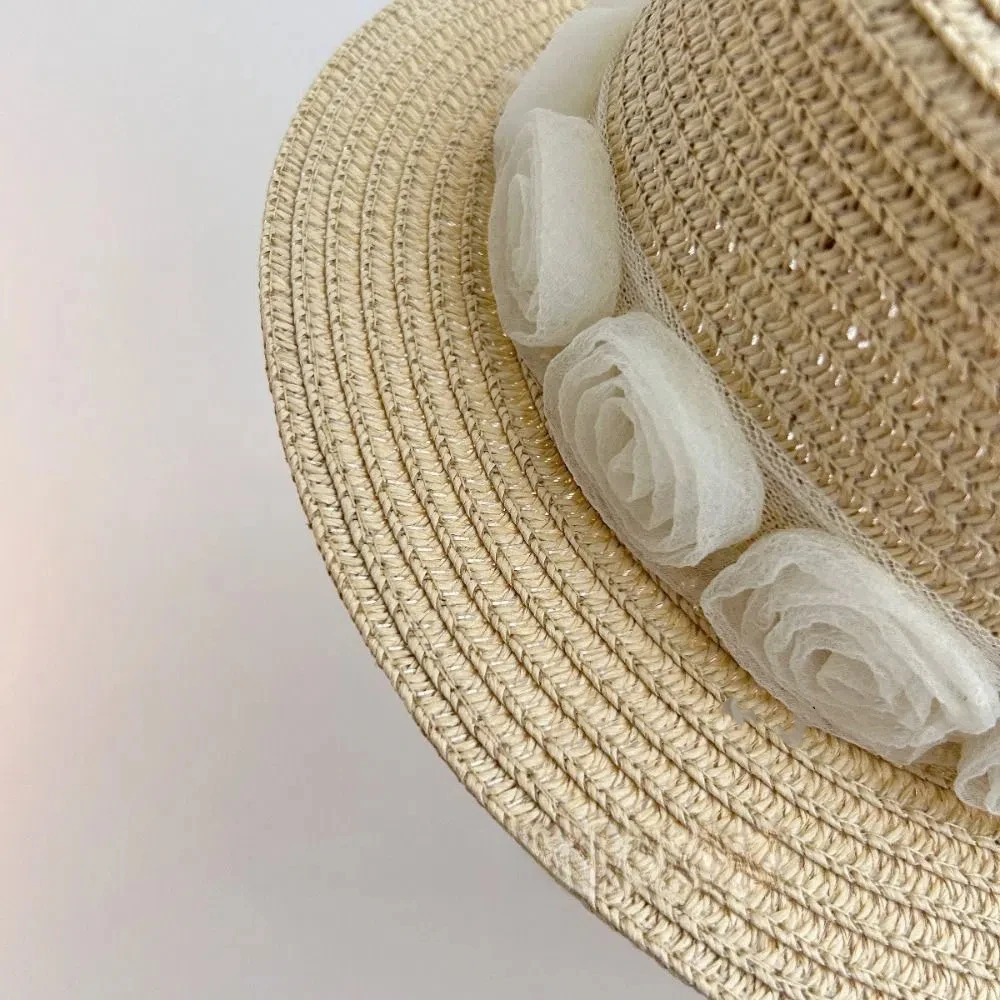 New Summer Baby Straw Caps French Beach Flower Lace Straw Hat Travel Vacation Children Sun Hat Outdoor