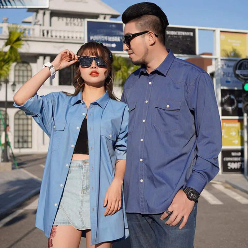 Autumn Spring Men denim Shirt long Sleeve 10XL 11XL 12XL Large Size oversize fat cow boy Shirt pockets 60