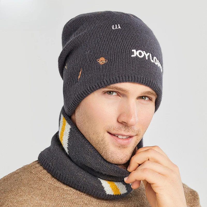 9108 Autumn an Winter New Woolen Men's Versatile Plush Knitte Hat Embroiere Letter Warm Pullover Cap Parent_voghion.com